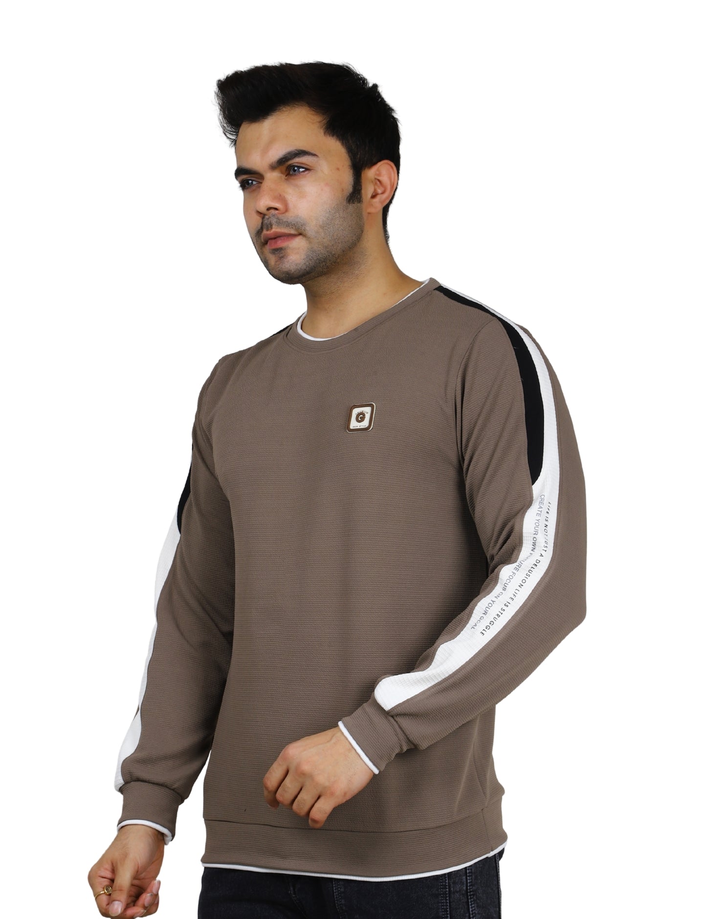 Men's Sweatshirt Full Sleeve Pullover Urban Crew Neck Mocha