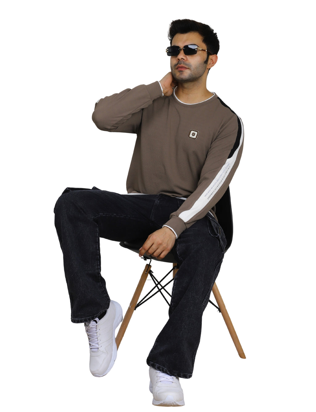 Men's Sweatshirt Full Sleeve Pullover Urban Crew Neck Mocha