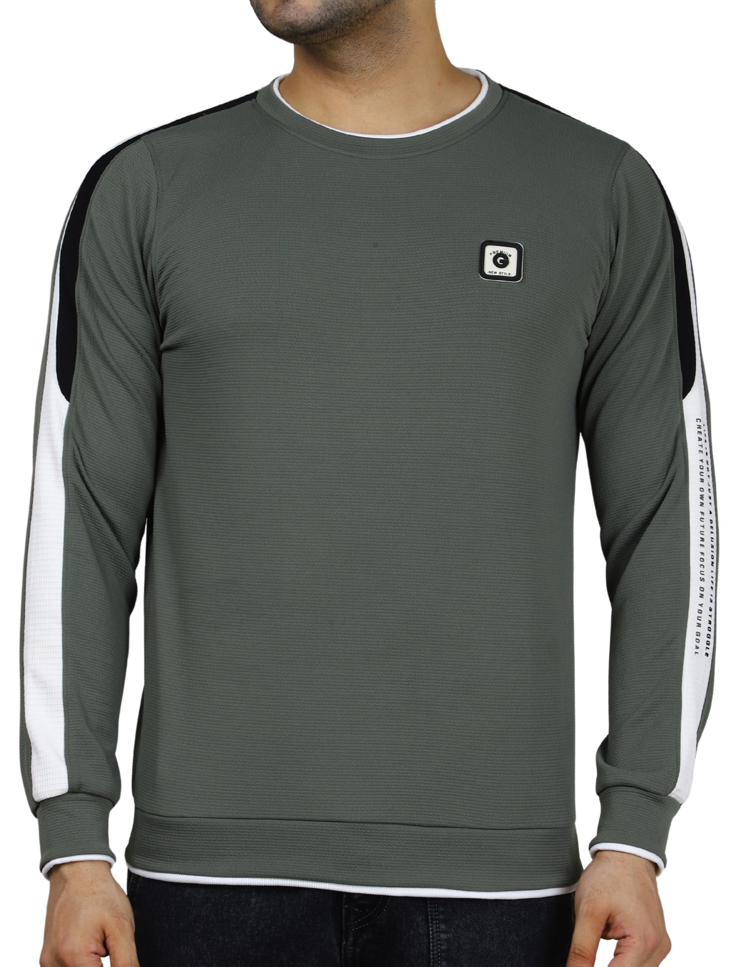 Men's Sweatshirt Full Sleeve Pullover Urban Crew Neck Grey