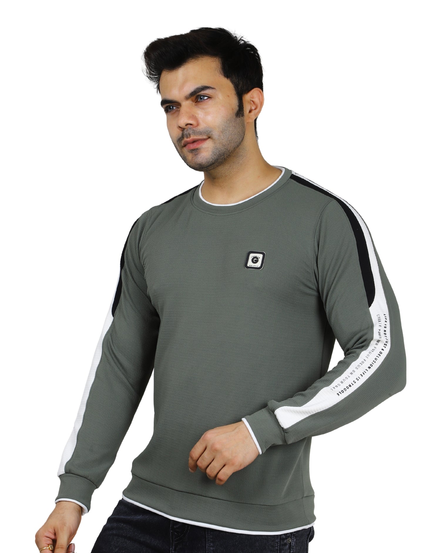 Men's Sweatshirt Full Sleeve Pullover Urban Crew Neck Grey