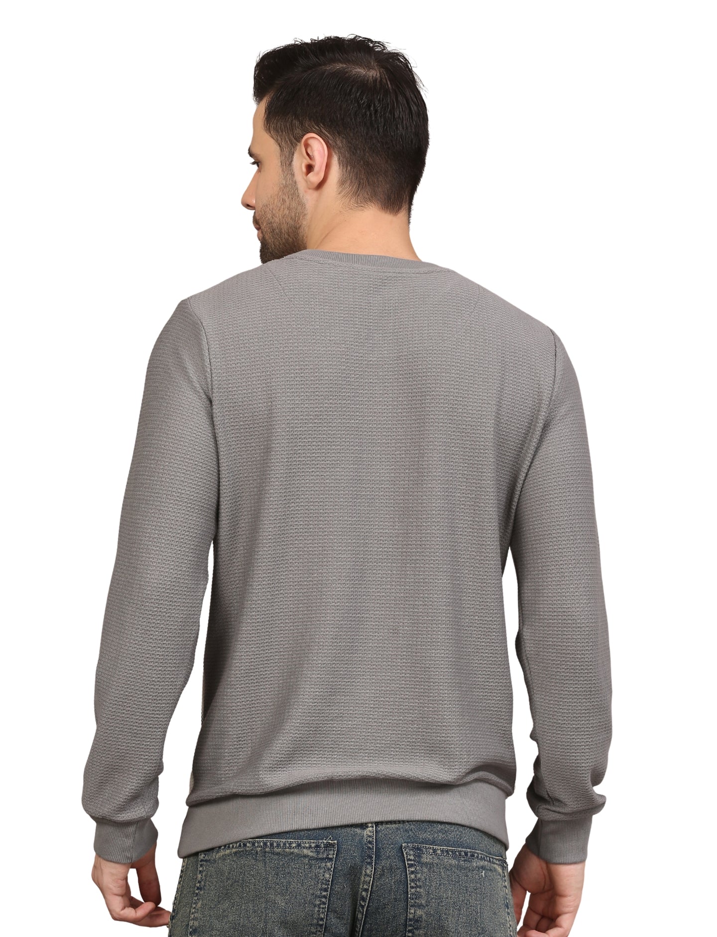 Men's Striped Crew-Neck Pullover Sweatshirt Gray and White