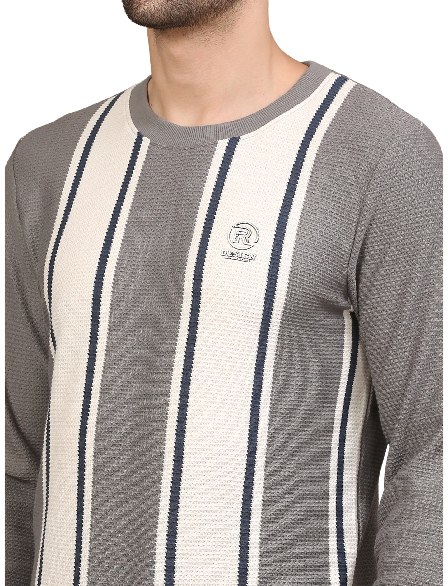 Men's Striped Crew-Neck Pullover Sweatshirt Gray and White