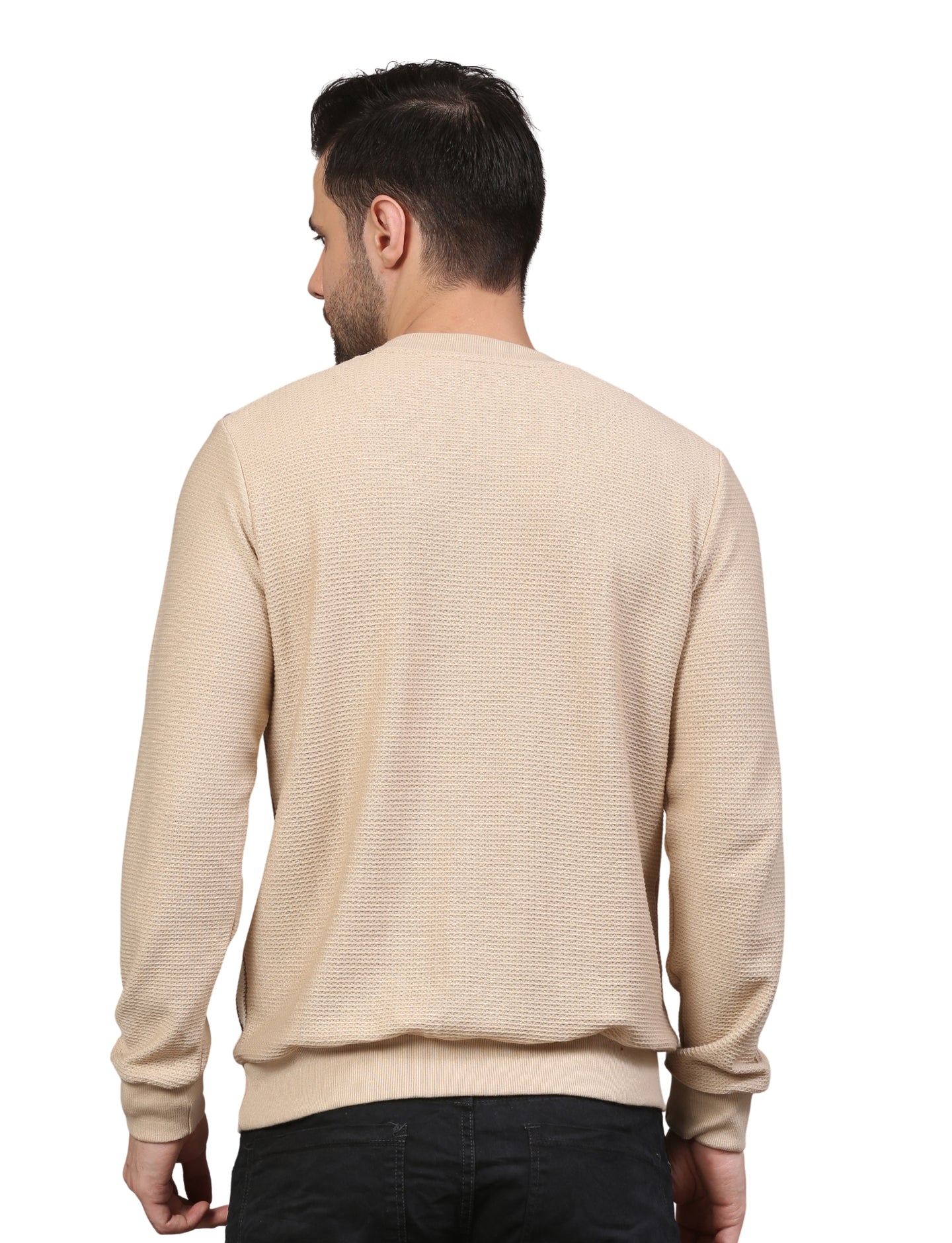 Men’s Sweatshirt Beige Striped Crew-Neck Pullover