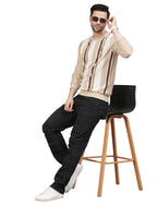 Men’s Sweatshirt Beige Striped Crew-Neck Pullover