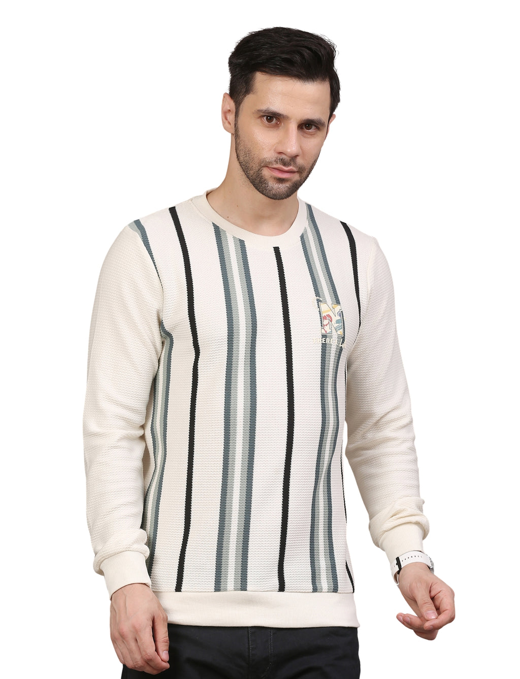 Men’s Sweatshirt Full Sleeve Crew Neck Stripe Line Drive Pullover Black