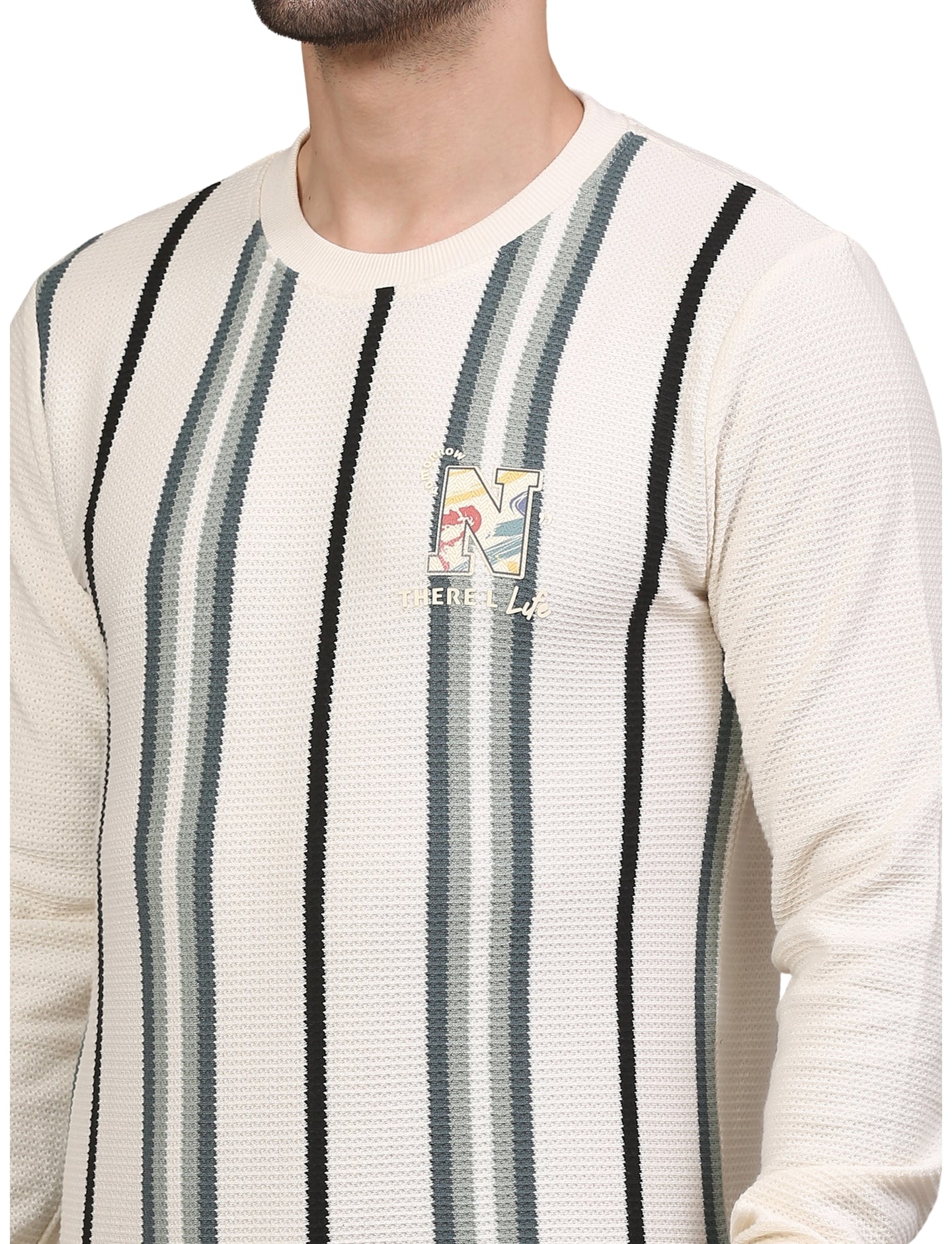 Men’s Sweatshirt Full Sleeve Crew Neck Stripe Line Drive Pullover Black