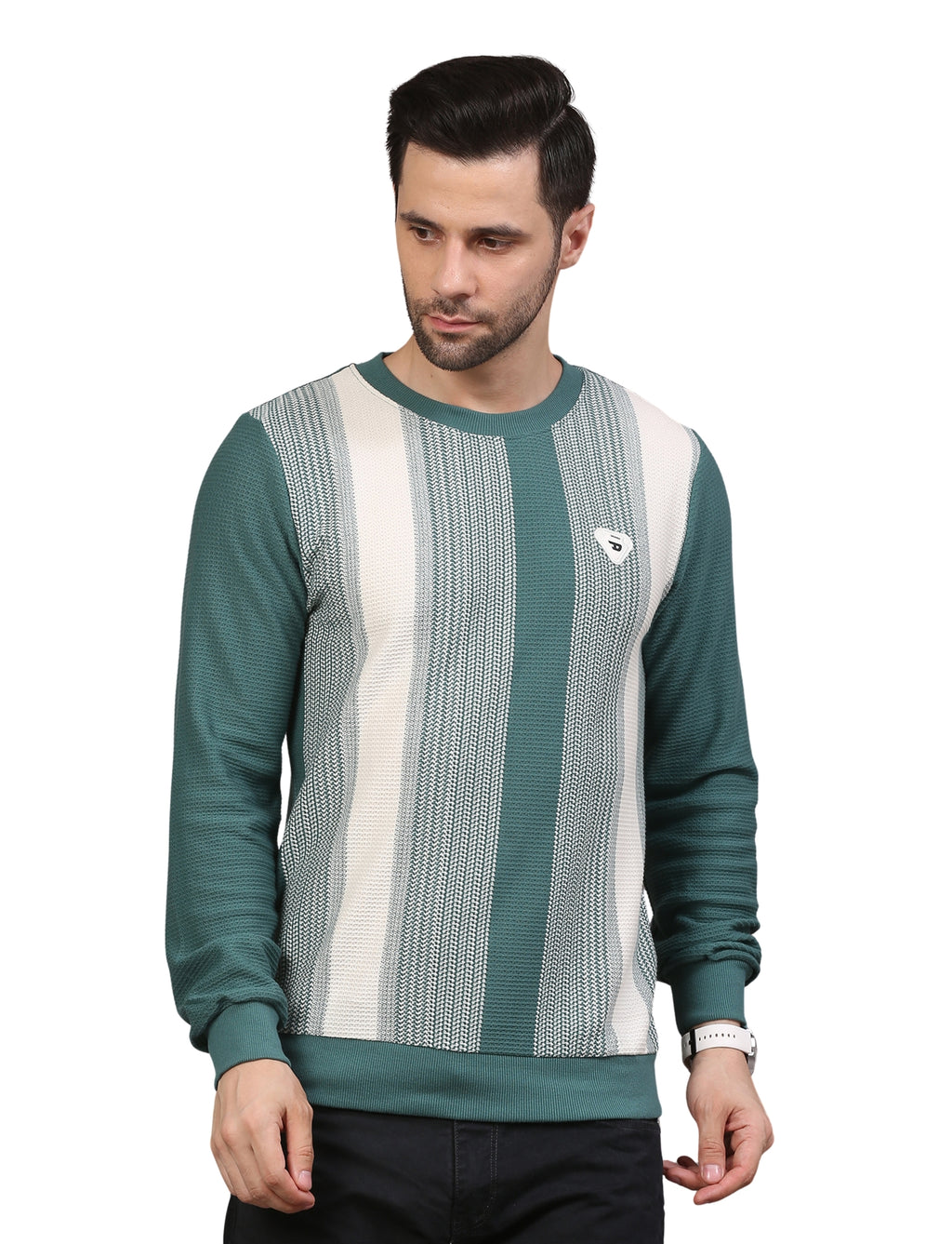 Men' Sweatshirt Urban Stripe Pullover Crew Neck Green Flash