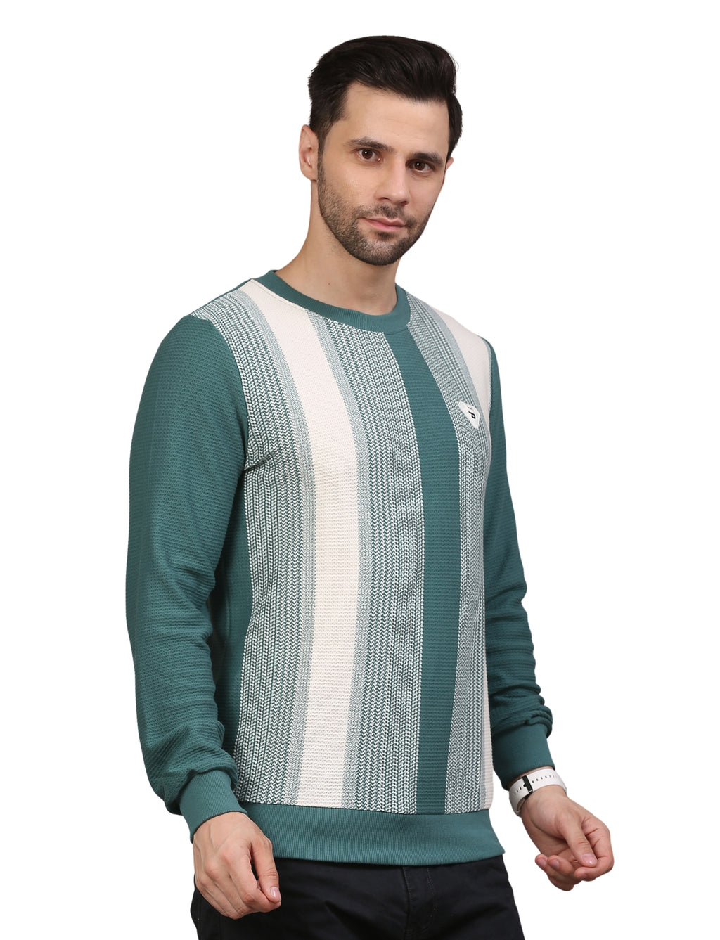 Men' Sweatshirt Urban Stripe Pullover Crew Neck Green Flash