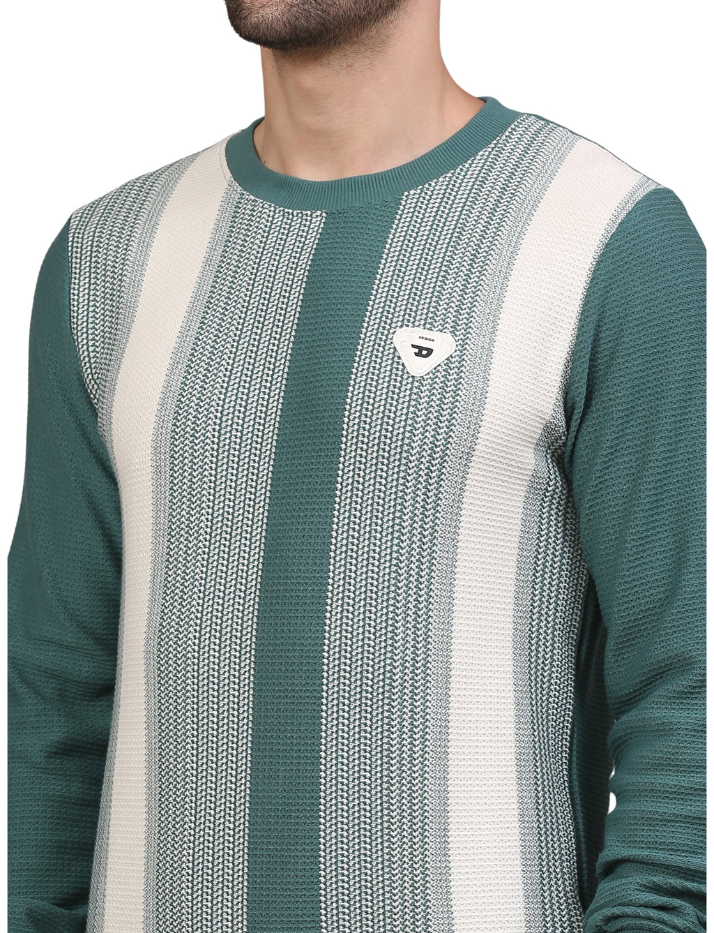 Men' Sweatshirt Urban Stripe Pullover Crew Neck Green Flash