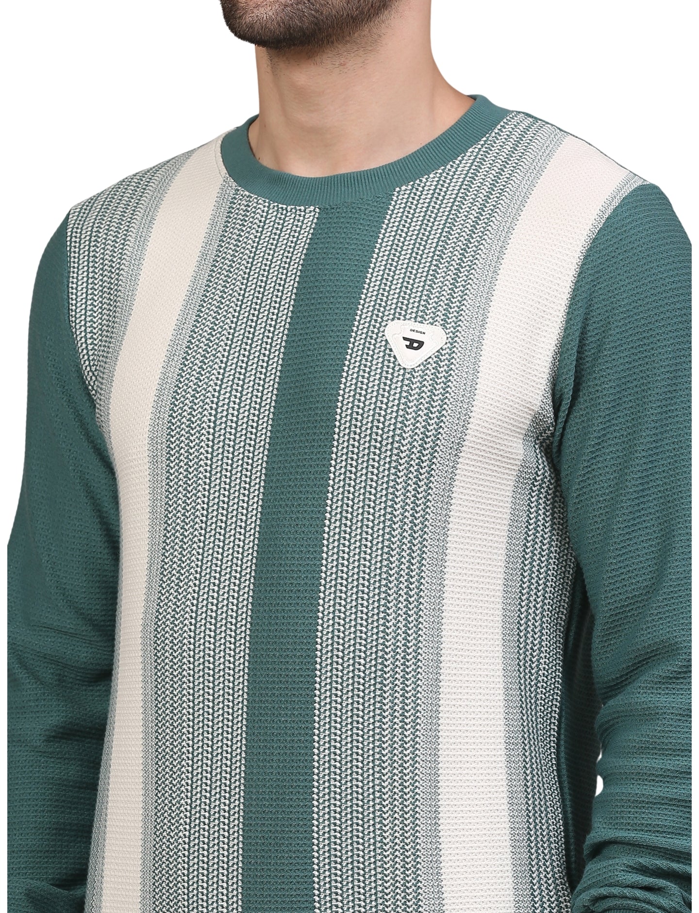 Men' Sweatshirt Urban Stripe Pullover Crew Neck Green Flash