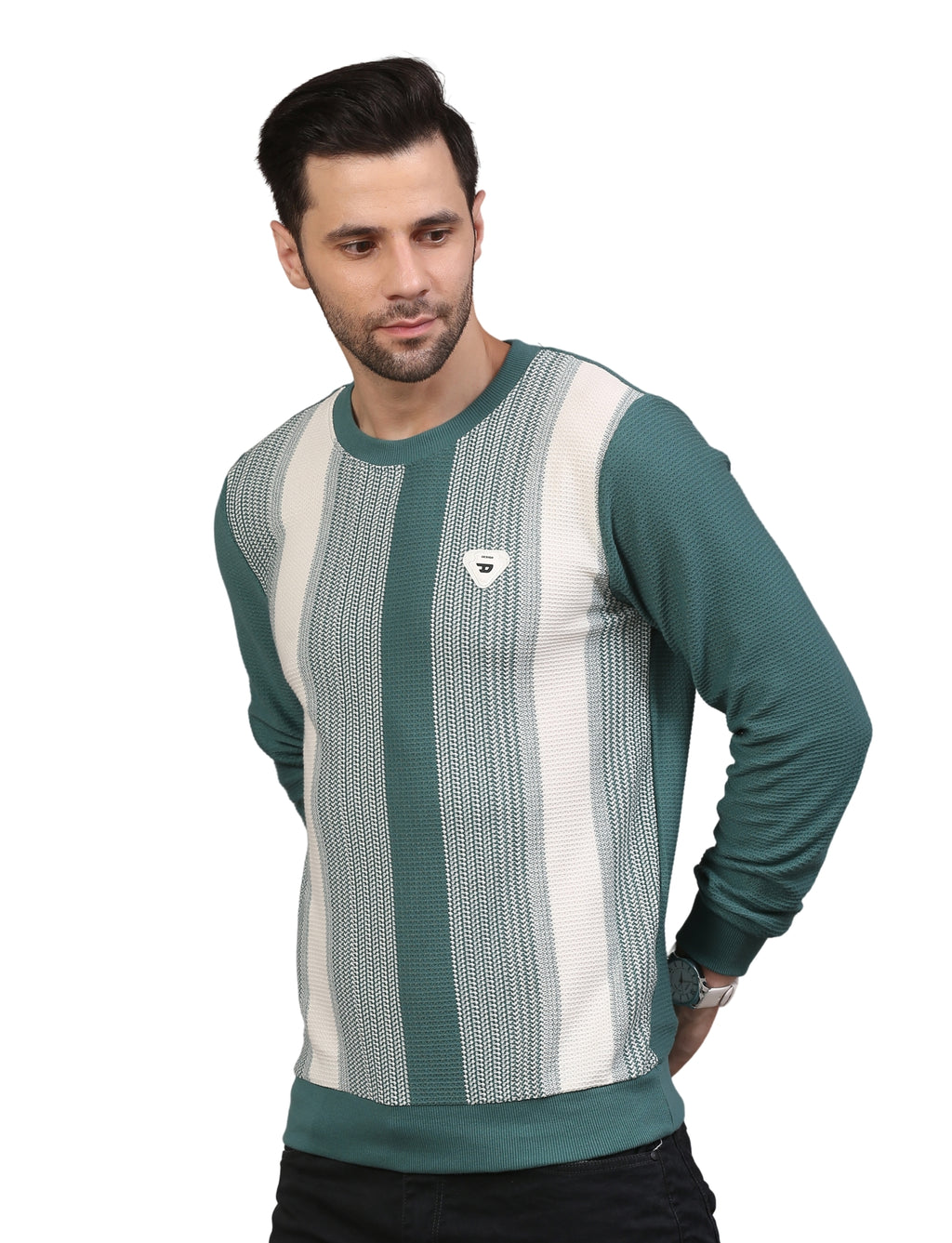 Men' Sweatshirt Urban Stripe Pullover Crew Neck Green Flash