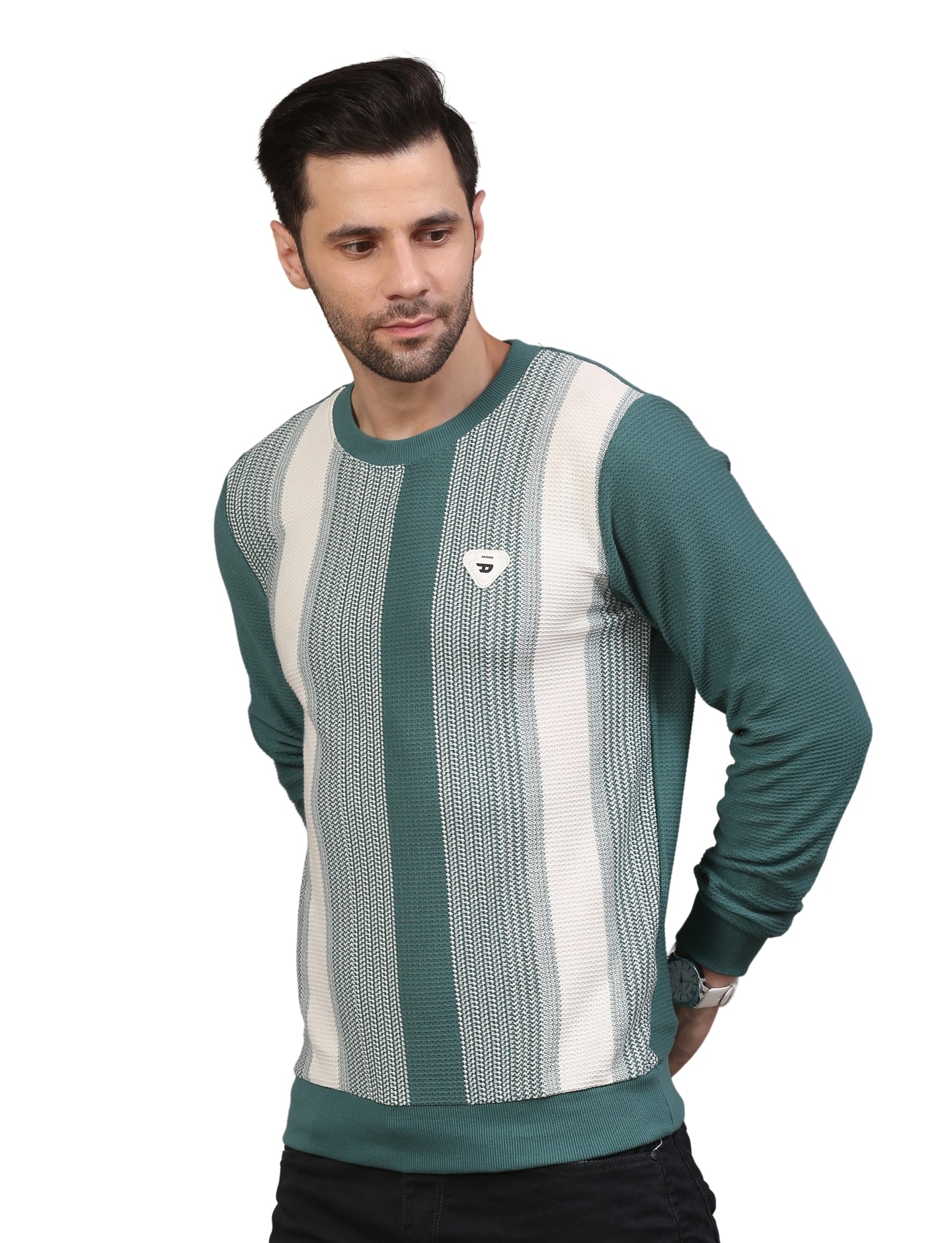Men' Sweatshirt Urban Stripe Pullover Crew Neck Green Flash