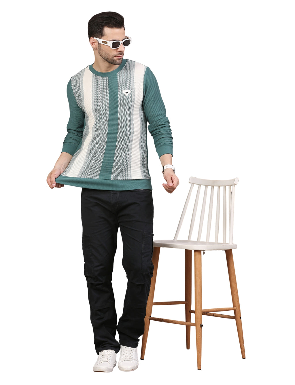 Men' Sweatshirt Urban Stripe Pullover Crew Neck Green Flash