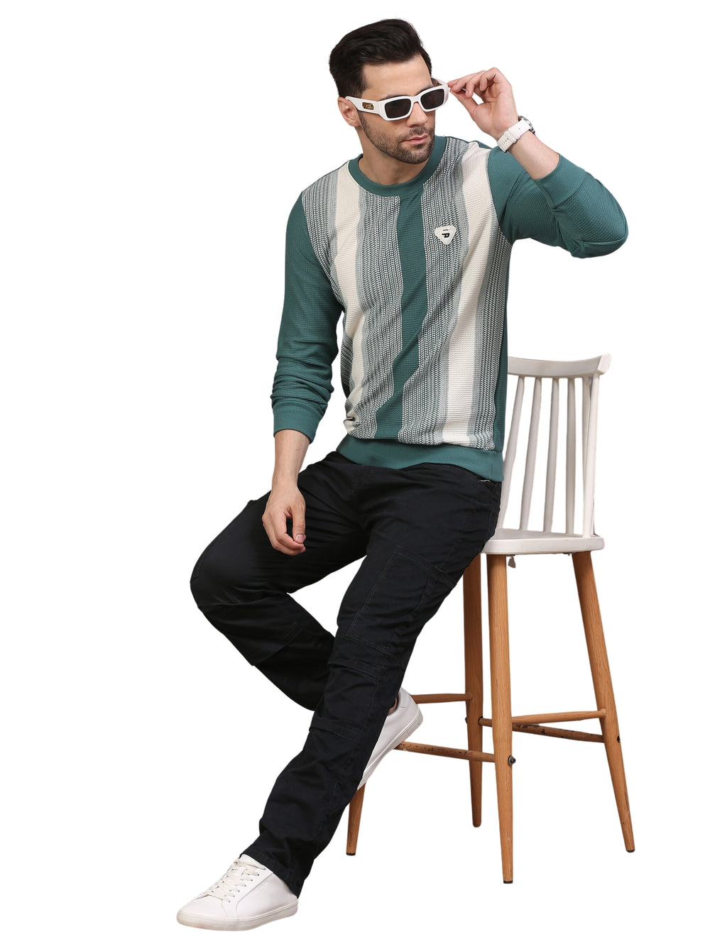 Men' Sweatshirt Urban Stripe Pullover Crew Neck Green Flash