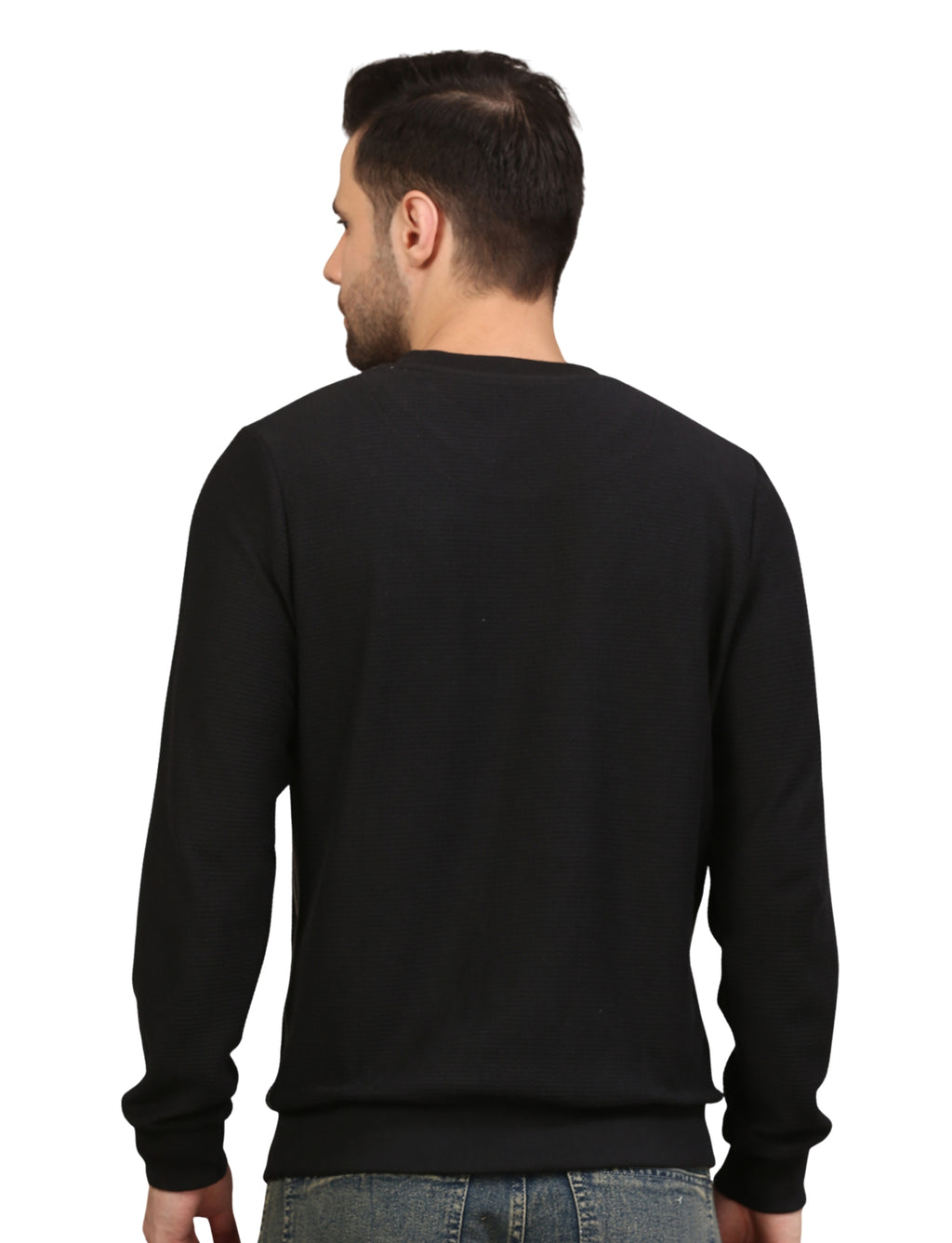 Men’s Striped Cotton Blend Fleece Sweatshirt Black