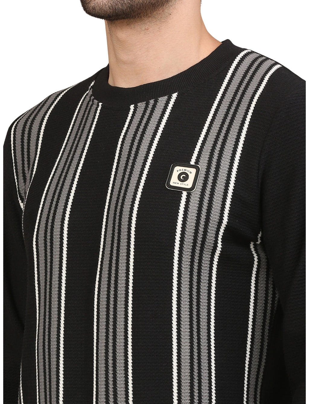 Men’s Striped Cotton Blend Fleece Sweatshirt Black