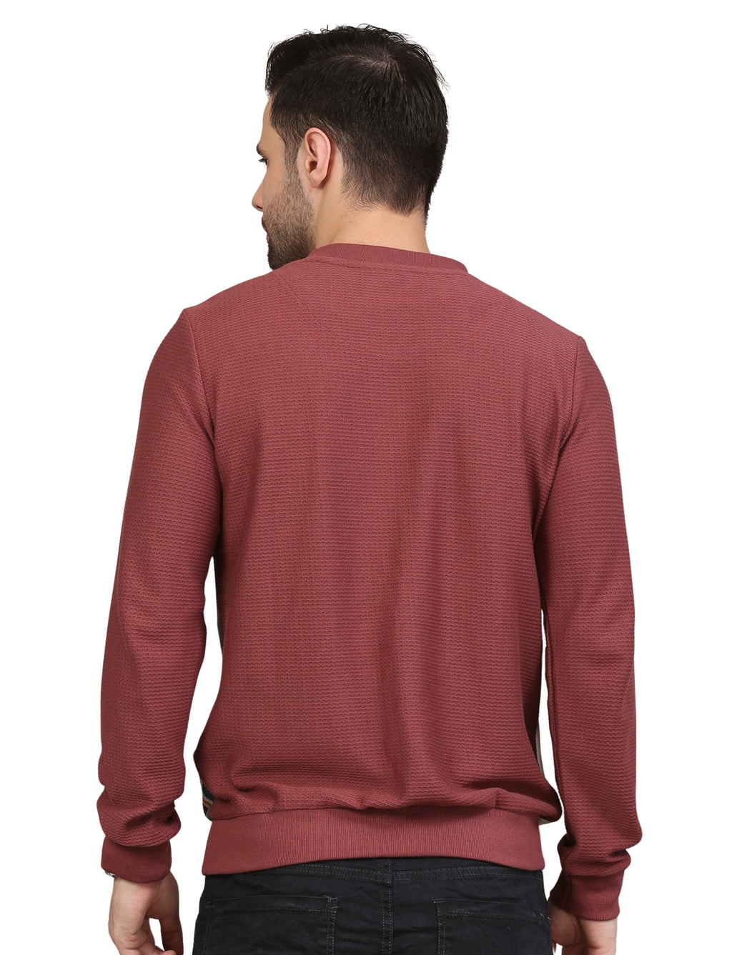 Men's Striped Full Sleeve Sweatshirt Crew Neck Pullover Wine