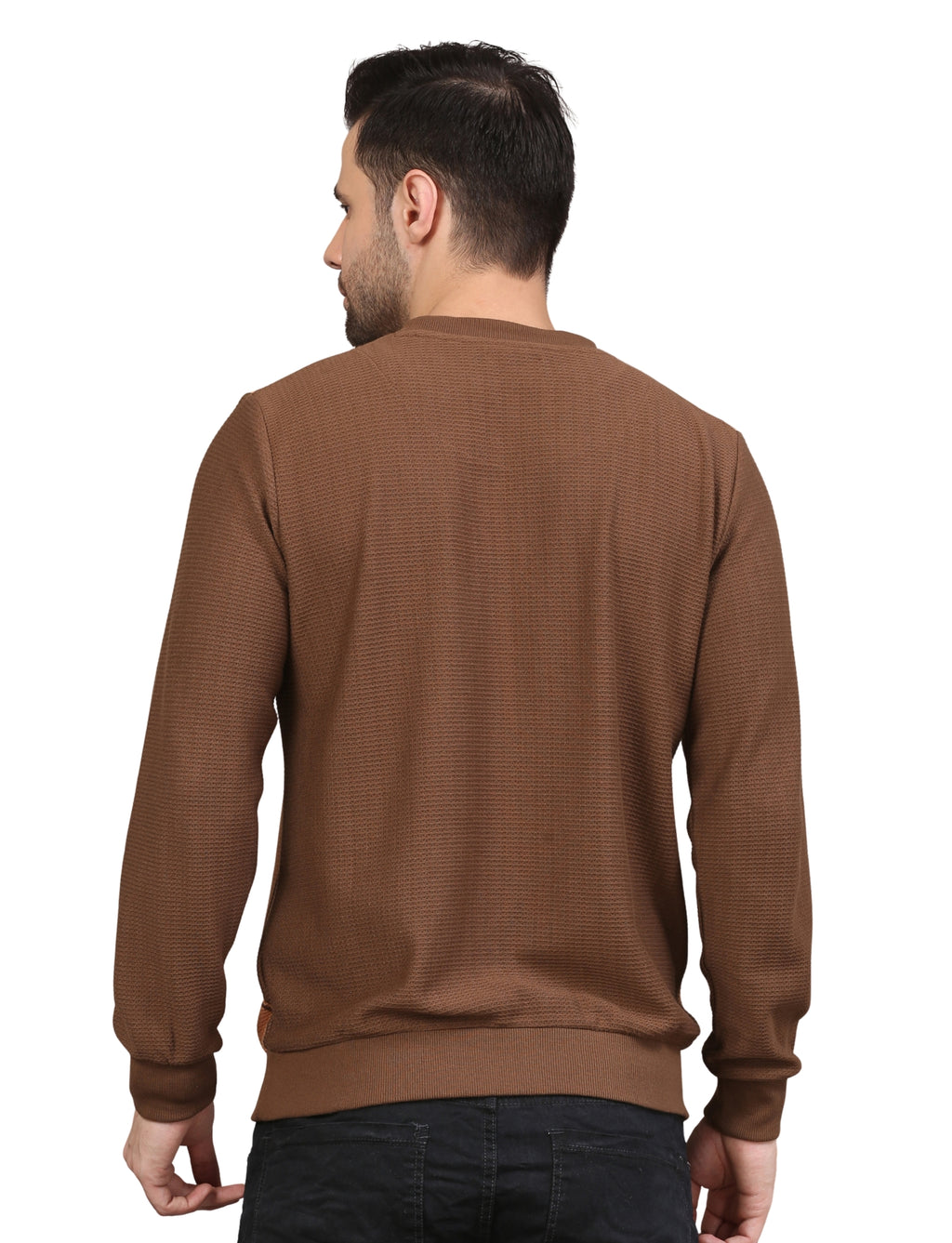 NEXGEN CLUB Men’s Sweatshirt Stripe Full Sleeve Crew Neck Pullover Brown