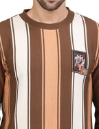 NEXGEN CLUB Men’s Sweatshirt Stripe Full Sleeve Crew Neck Pullover Brown