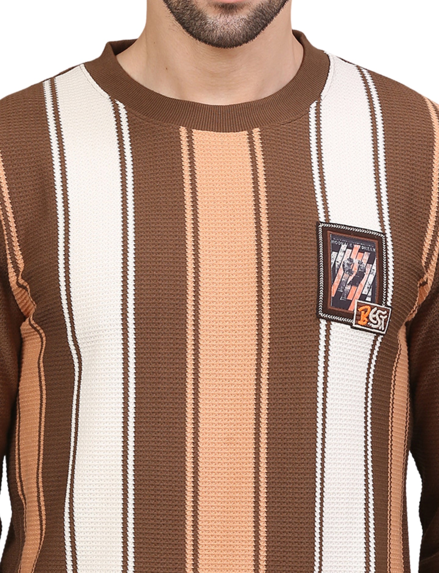 NEXGEN CLUB Men’s Sweatshirt Stripe Full Sleeve Crew Neck Pullover Brown