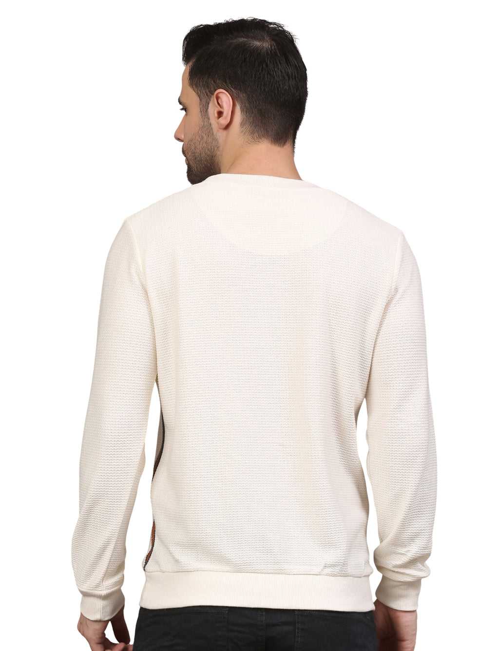 Men's Vertical Striped Sweatshirt Cream, Navy & Brown Casual Knit Pullover