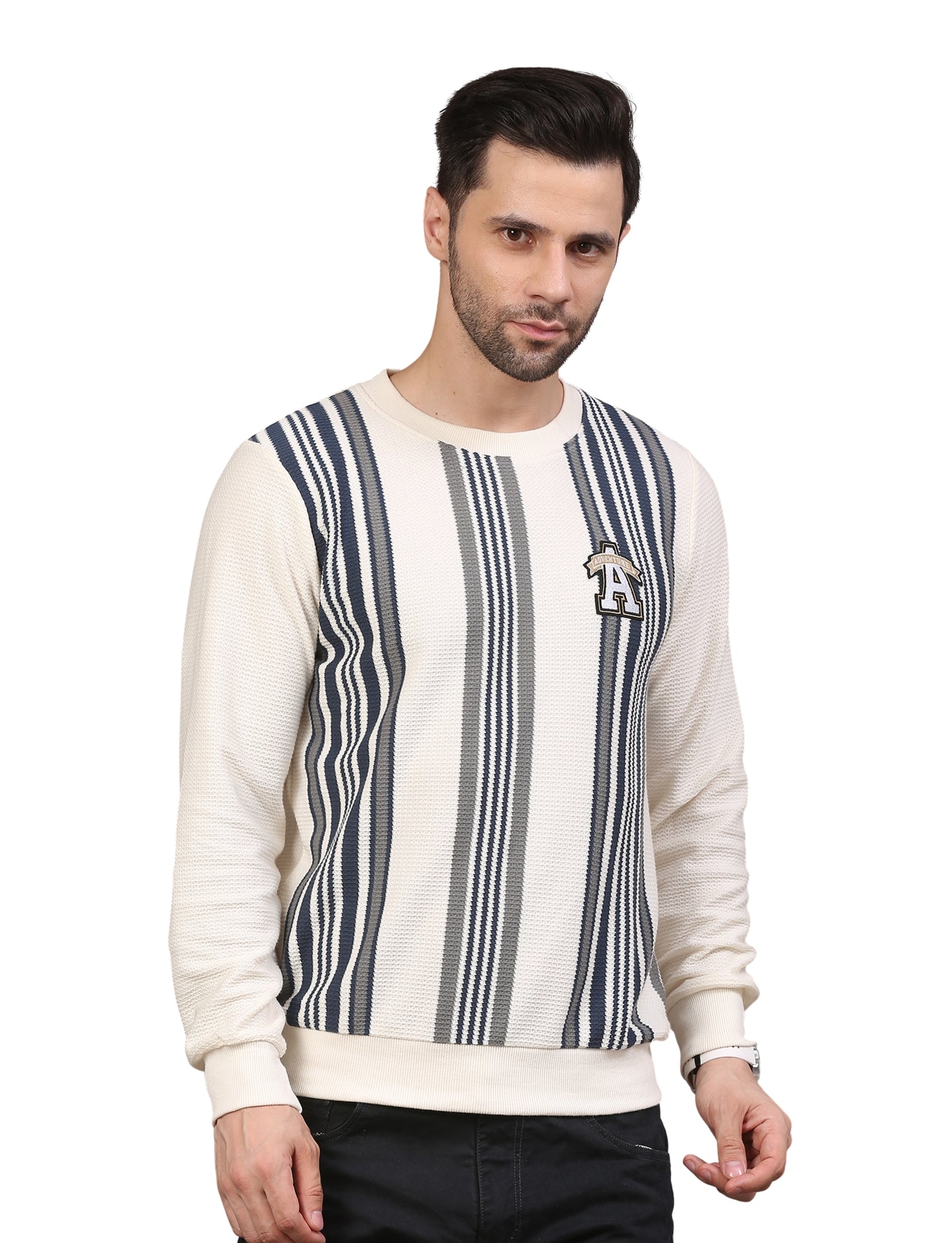 Men’s Sweatshirt Varsity Stripe Crew neck Full Sleeve Grey