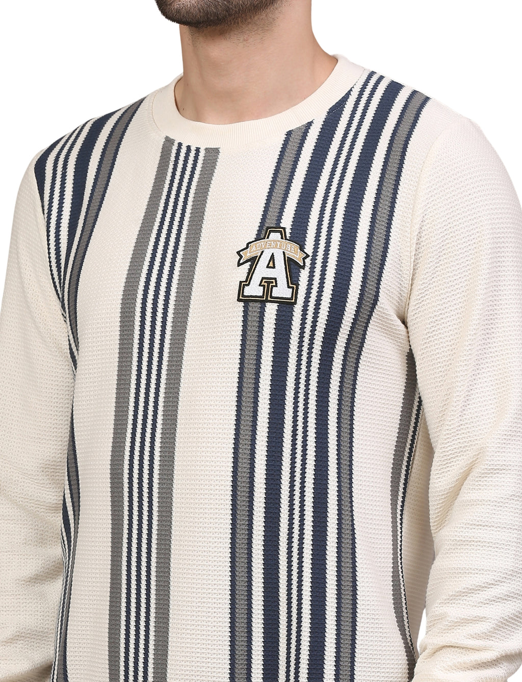 Men’s Sweatshirt Varsity Stripe Crew neck Full Sleeve Grey