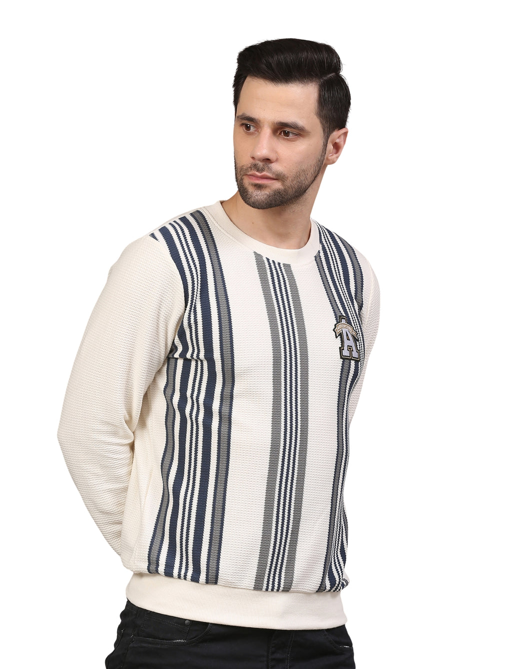 Men’s Sweatshirt Varsity Stripe Crew neck Full Sleeve Grey