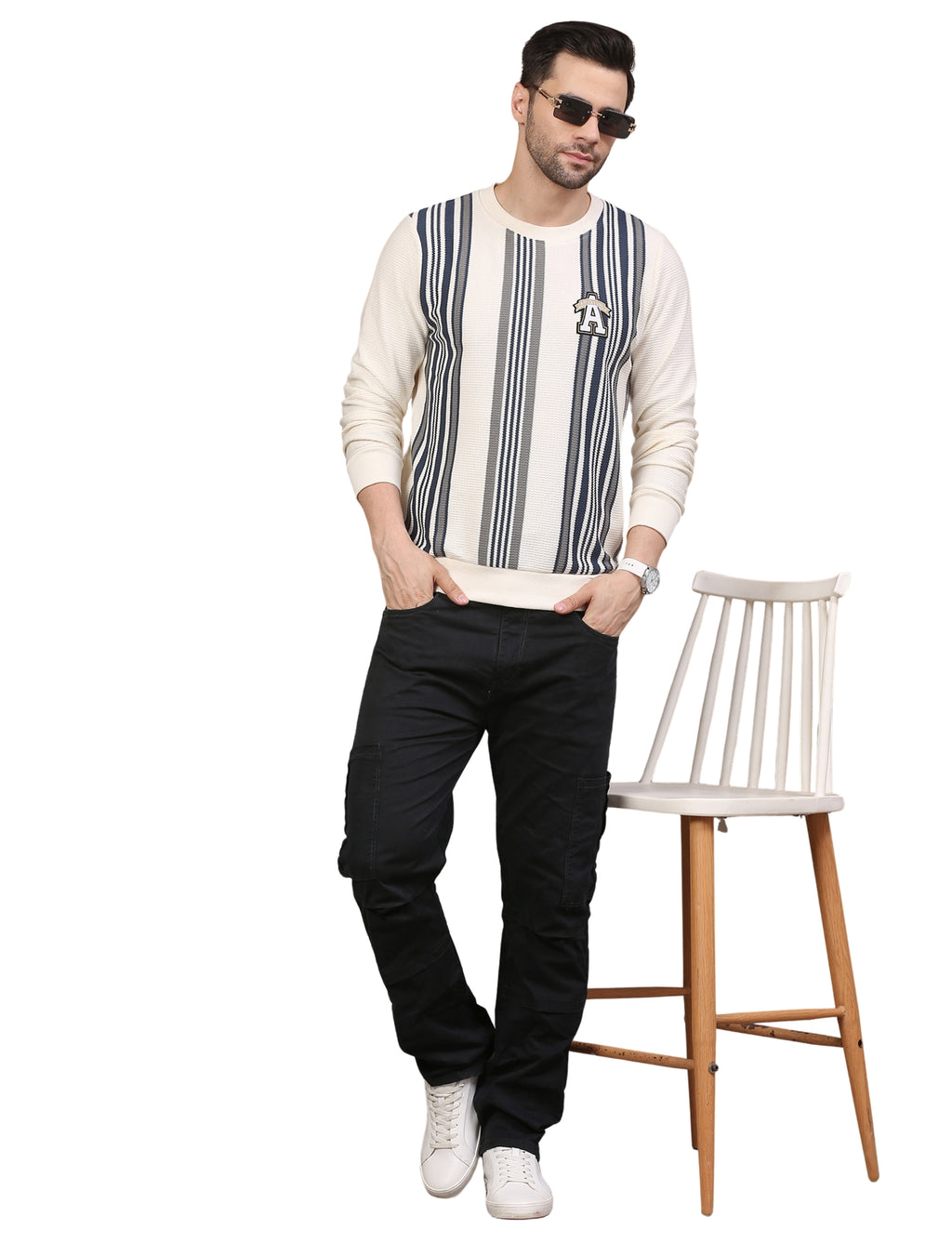 Men’s Sweatshirt Varsity Stripe Crew neck Full Sleeve Grey