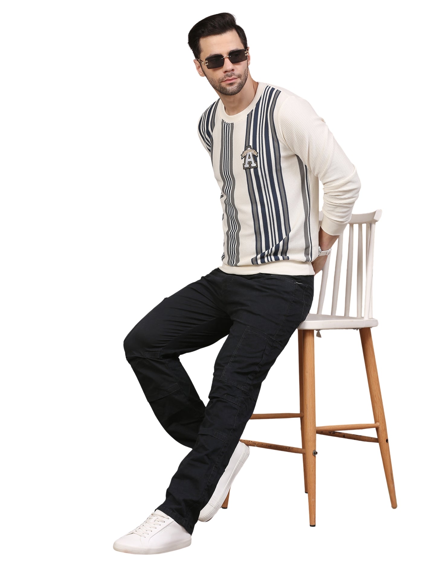 Men’s Sweatshirt Varsity Stripe Crew neck Full Sleeve Grey