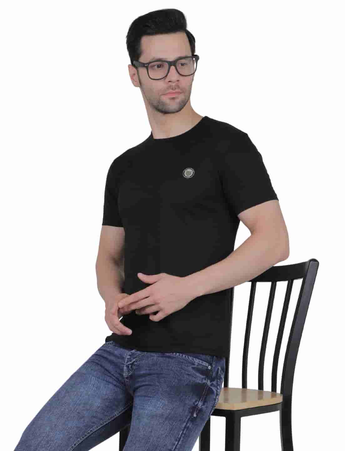 Men's Organic Cotton Crew Neck T-Shirt with Compass Logo Patch