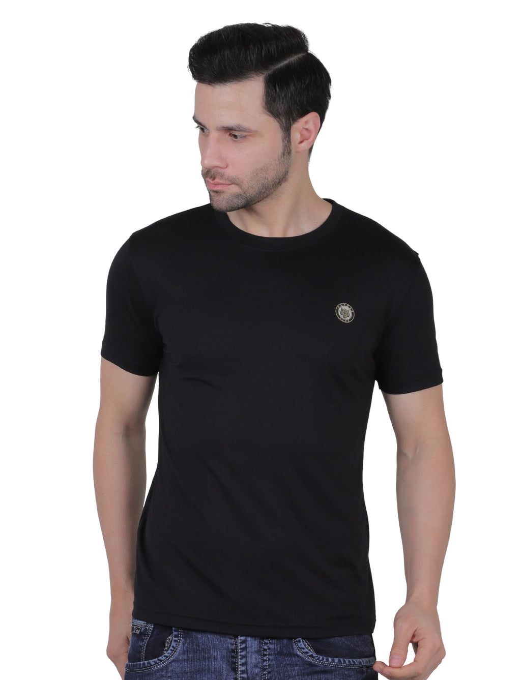 Men's Organic Cotton Crew Neck T-Shirt with Compass Logo Patch