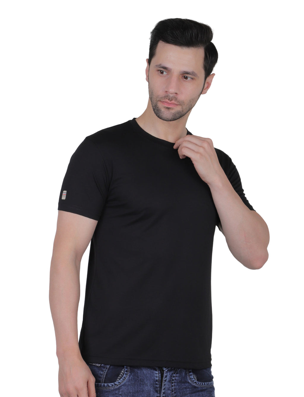 Men's Organic Cotton Crew Neck T-Shirt with Compass Logo Patch