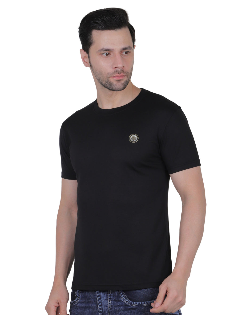 Men's Organic Cotton Crew Neck T-Shirt with Compass Logo Patch