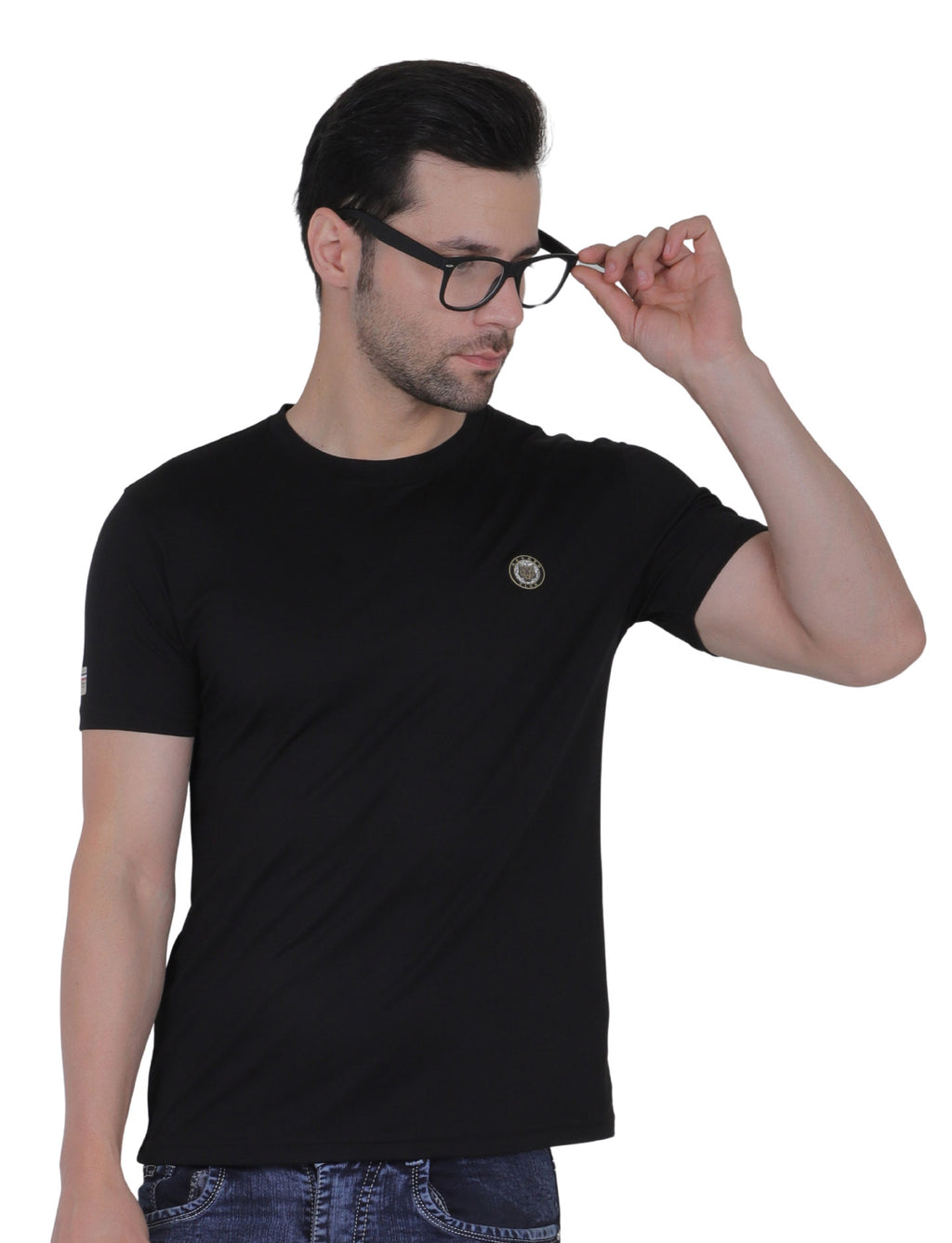 Men's Organic Cotton Crew Neck T-Shirt with Compass Logo Patch
