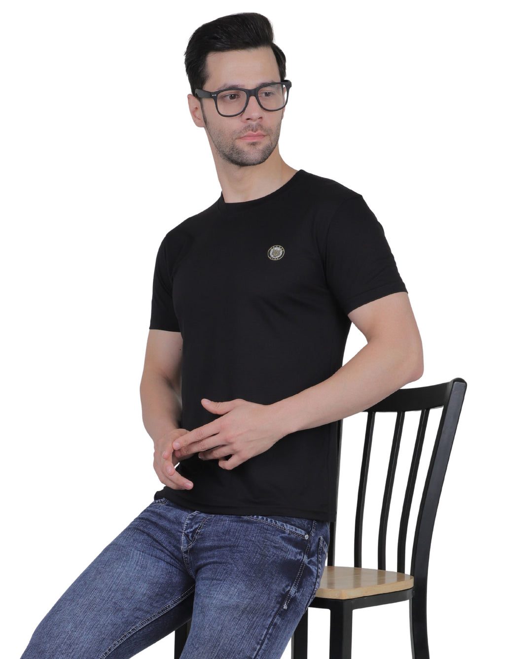 Men's Organic Cotton Crew Neck T-Shirt with Compass Logo Patch
