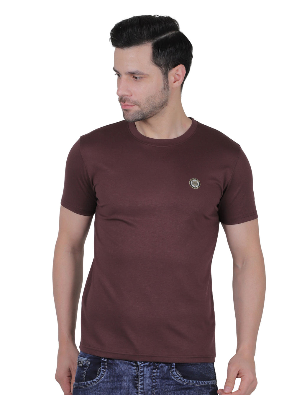 Men's Organic Cotton Crew Neck T-Shirt with Compass Logo Patch