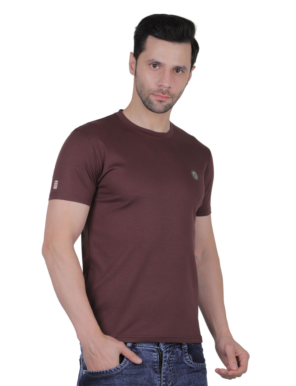Men's Organic Cotton Crew Neck T-Shirt with Compass Logo Patch
