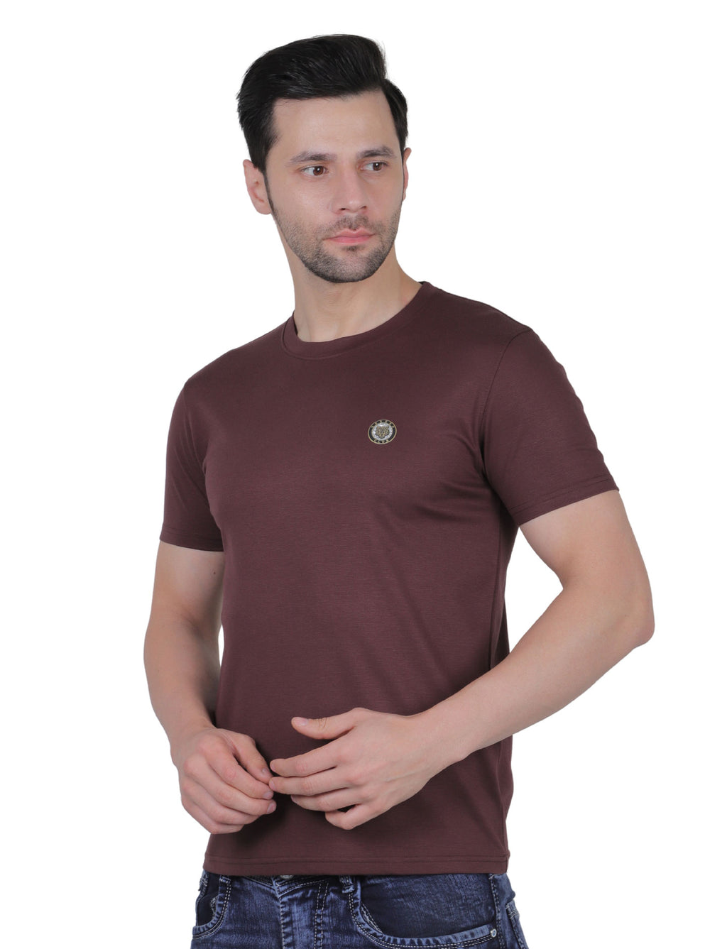 Men's Organic Cotton Crew Neck T-Shirt with Compass Logo Patch