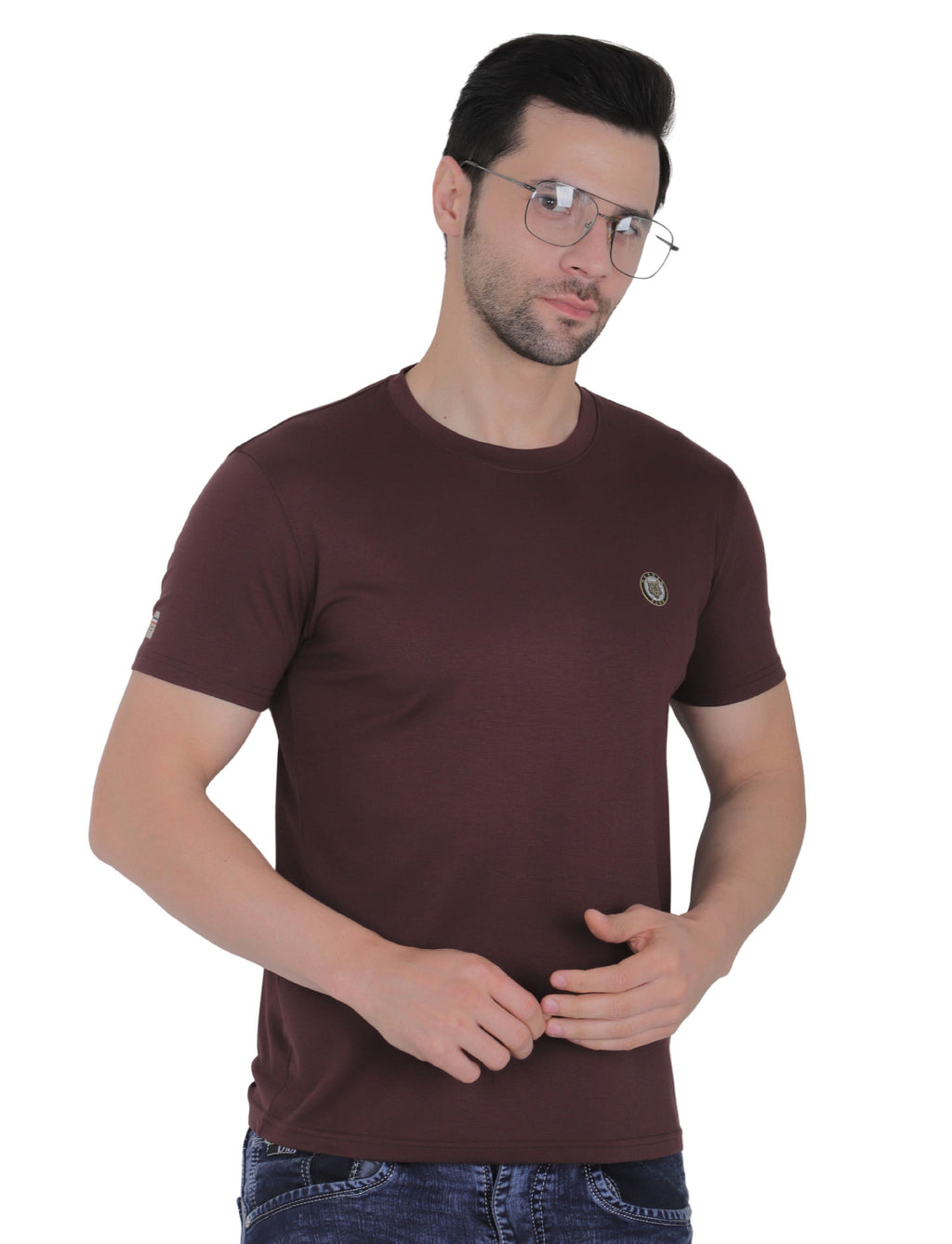 Men's Organic Cotton Crew Neck T-Shirt with Compass Logo Patch