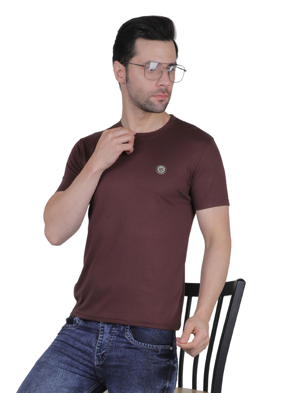 Men's Organic Cotton Crew Neck T-Shirt with Compass Logo Patch