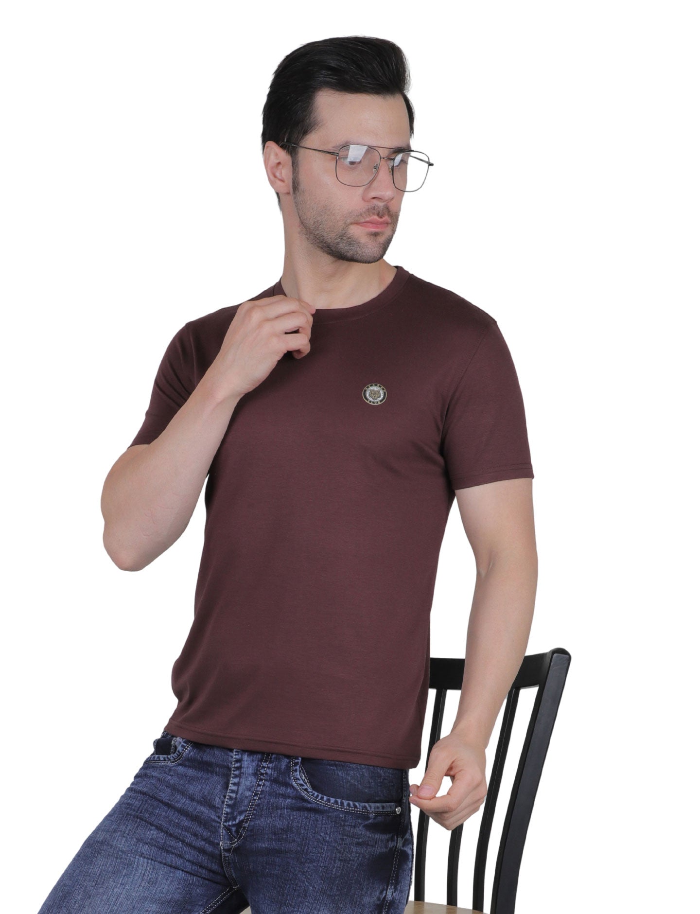 Men's Organic Cotton Crew Neck T-Shirt with Compass Logo Patch