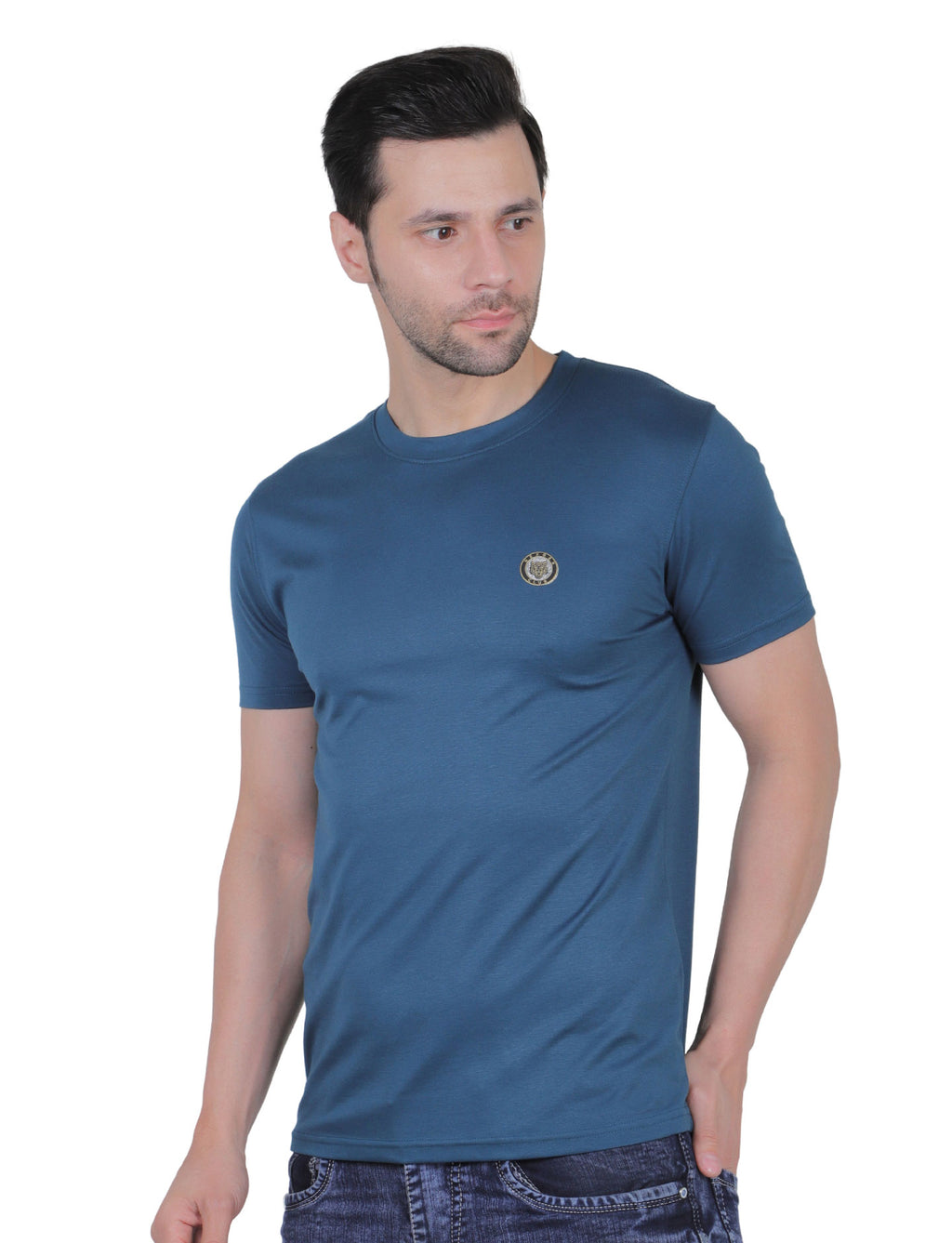 Men's Organic Cotton Crew Neck T-Shirt with Compass Logo Patch