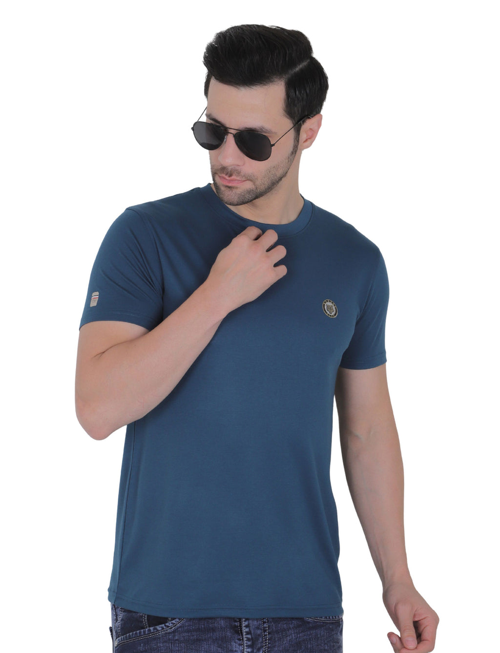 Men's Organic Cotton Crew Neck T-Shirt with Compass Logo Patch