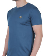 Men's Organic Cotton Crew Neck T-Shirt with Compass Logo Patch MID BLUE