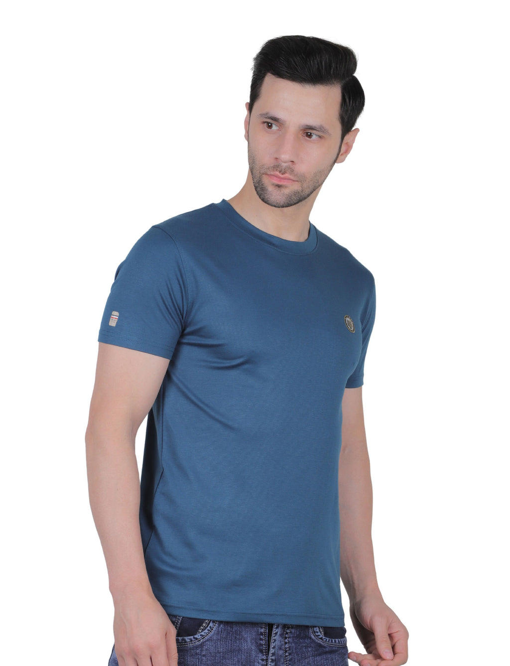 Men's Organic Cotton Crew Neck T-Shirt with Compass Logo Patch