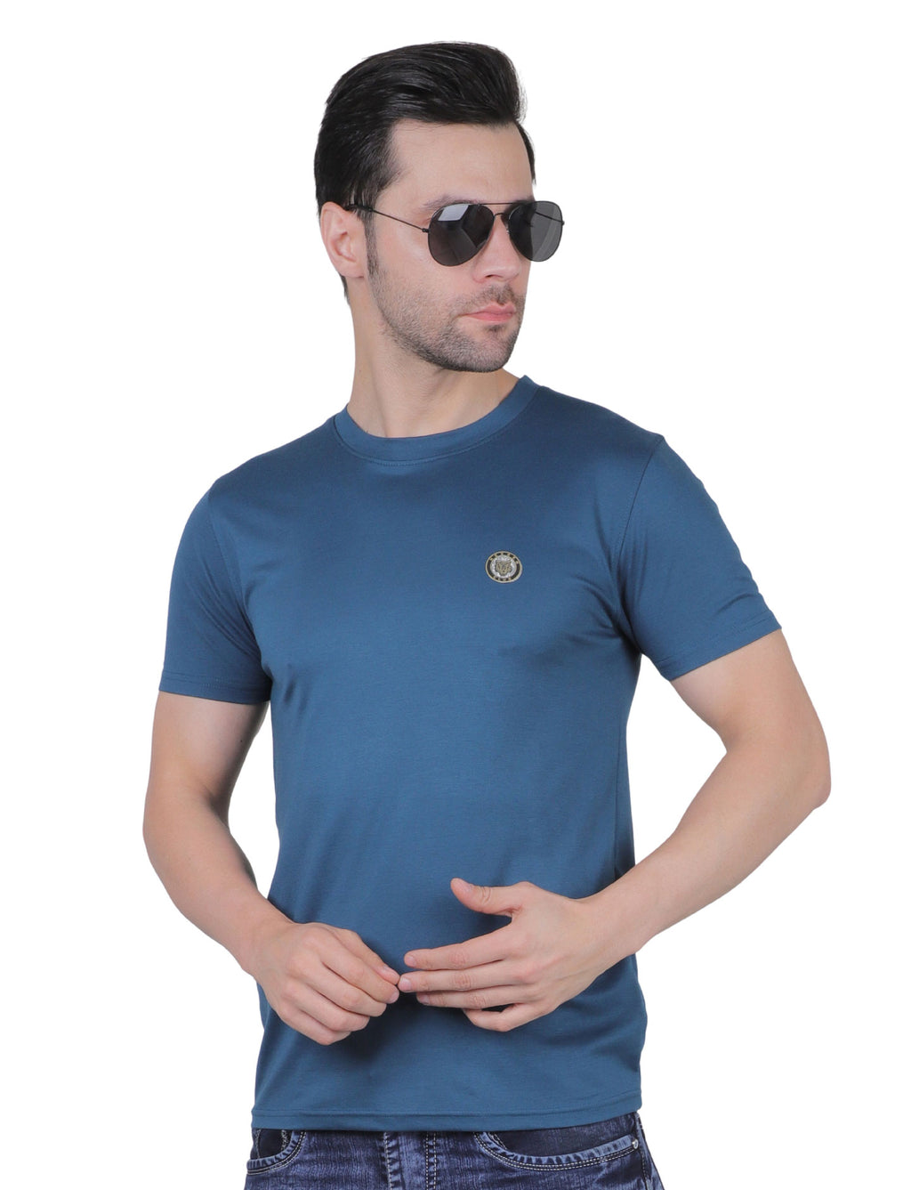 Men's Organic Cotton Crew Neck T-Shirt with Compass Logo Patch