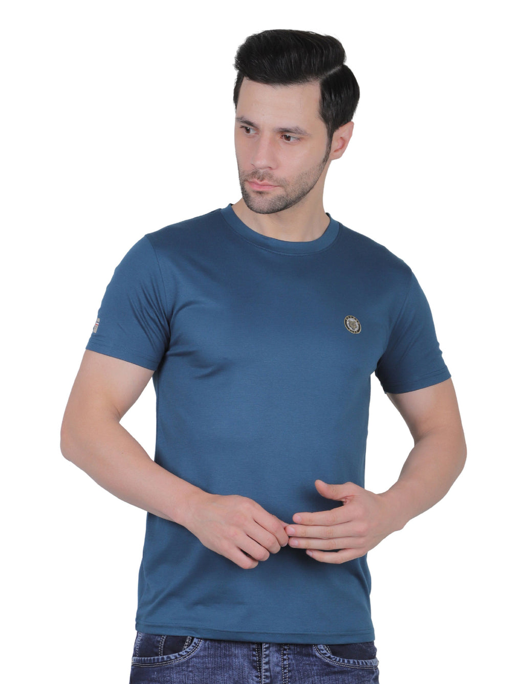 Men's Organic Cotton Crew Neck T-Shirt with Compass Logo Patch