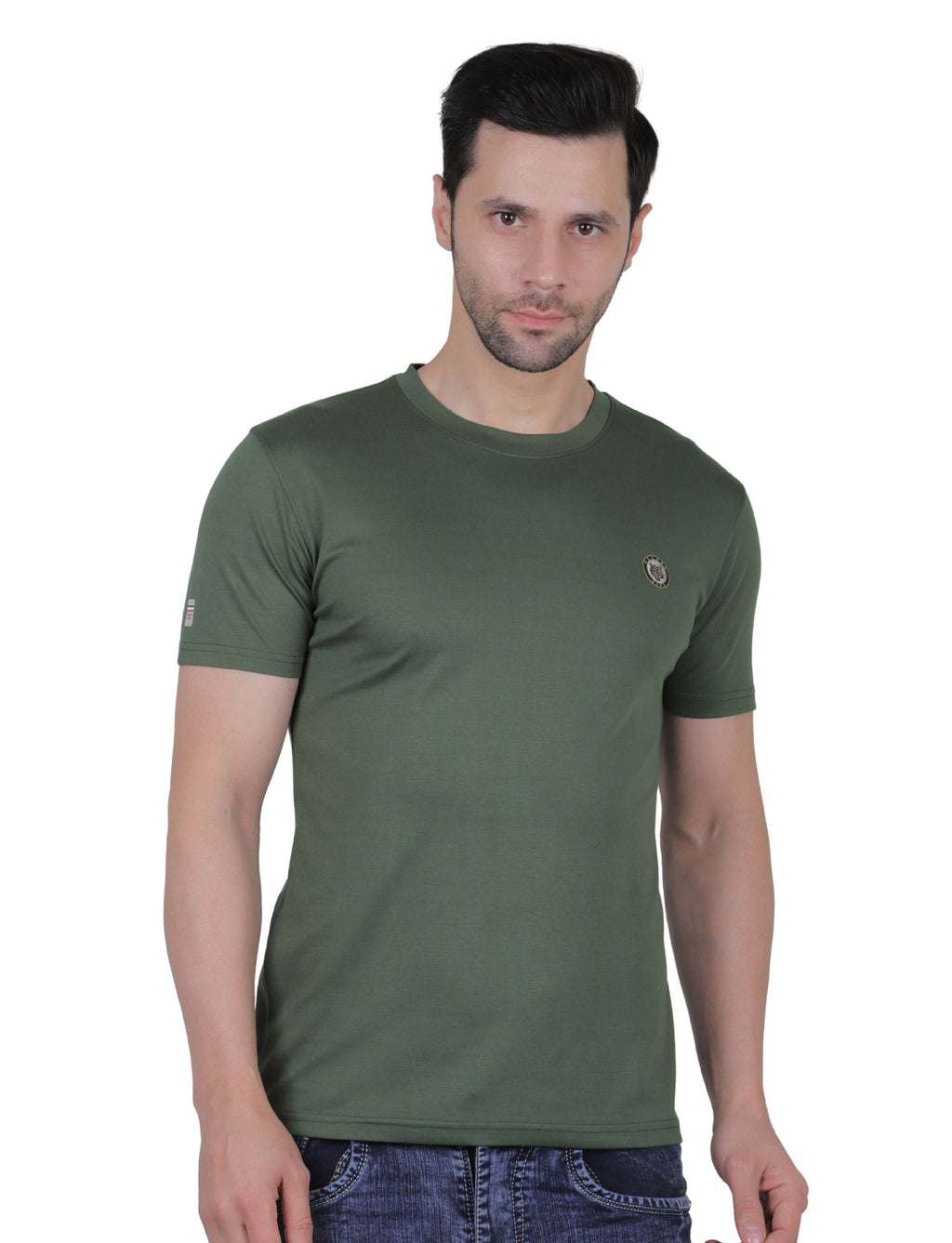 Men's Organic Cotton Crew Neck T-Shirt with Compass Logo Patch
