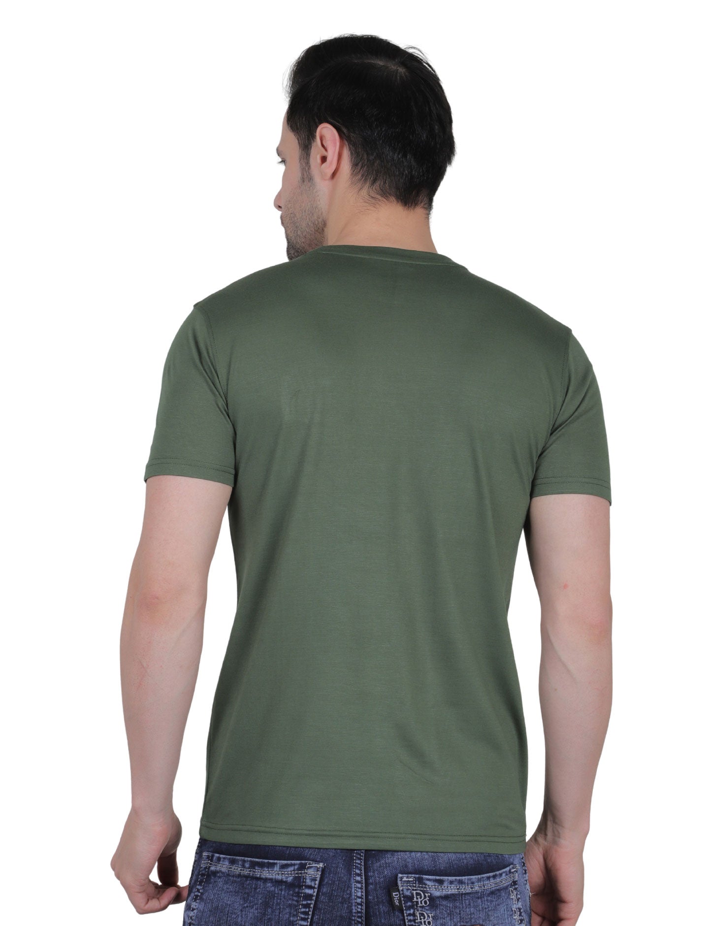 Men's Organic Cotton Crew Neck T-Shirt with Compass Logo Patch MOSS GREEN